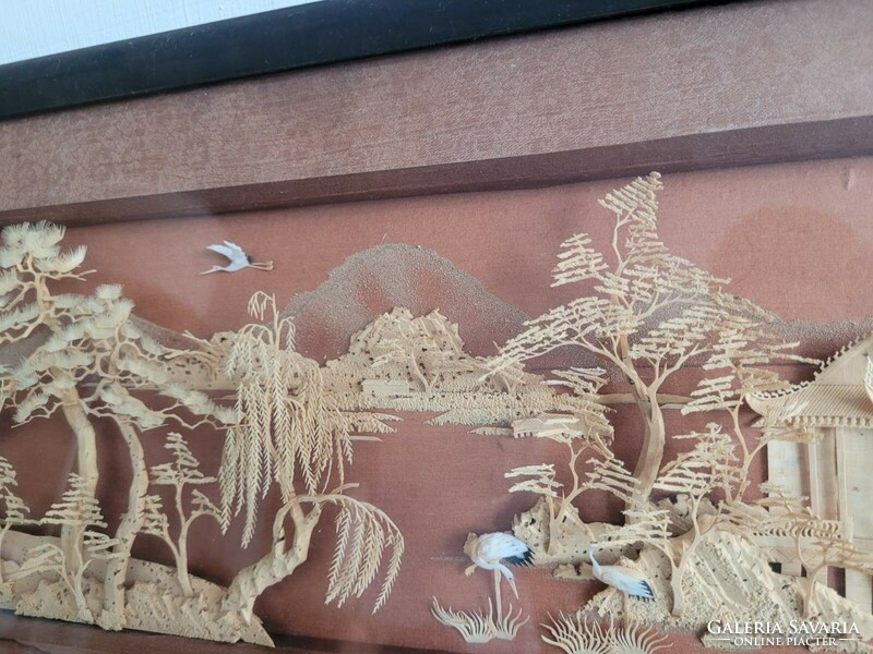 Régi dioráma keleti tájkép kézműves japánkert fali kép dekoráció 64 cm