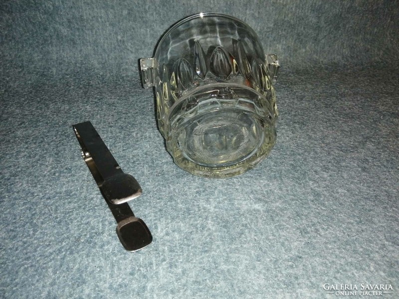 Retro üveg jeges vödör fém csipesszel (A9)