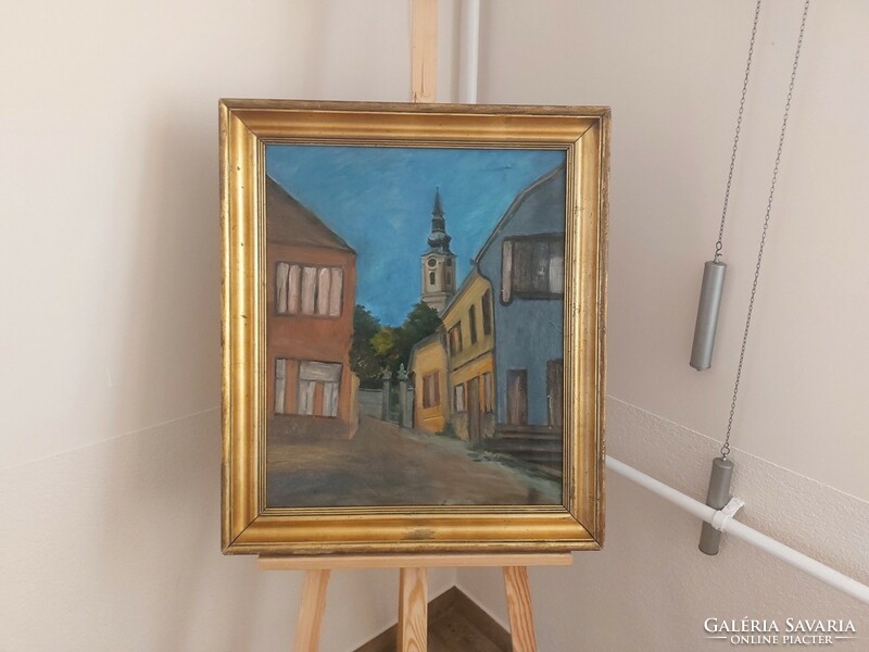 (K) cityscape painting (Szentendre?) 61X72 cm with frame