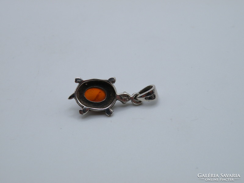 Uk00232 amber stone silver turtle pendant 925