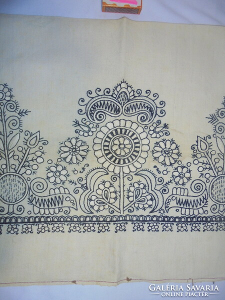 Decorative pillow embroidered on old linen - black and white folk motif