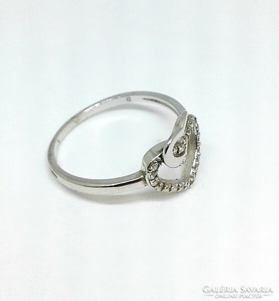 Stone double heart silver ring (zal-ag107654)