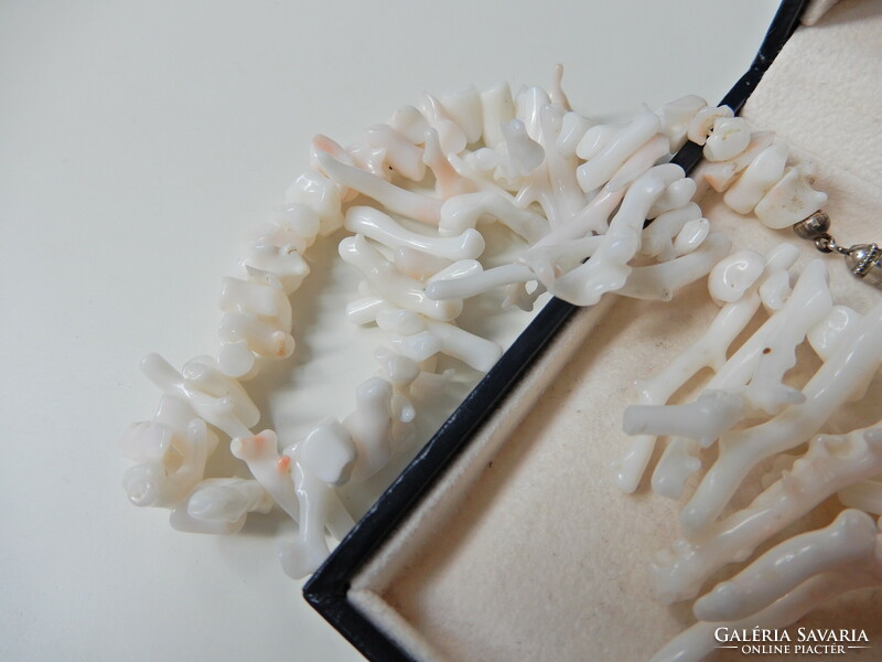 Antique white coral branch neck with blue screw clasp