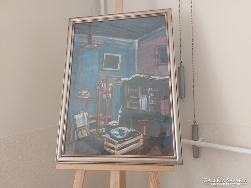 (K) Róbert Kállai interior painting 55x75 cm with frame
