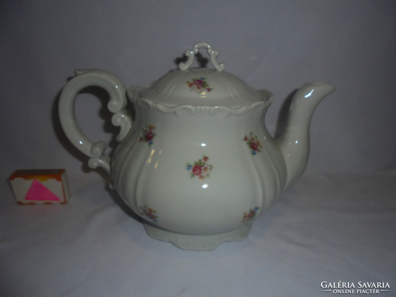 Old Zsolnay teapot, jug, spout - with a small bouquet of flowers