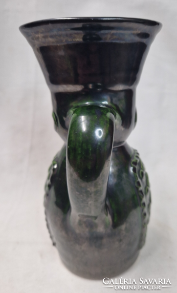 Rare green-black glazed ceramic miska jug 19.5 Cm.