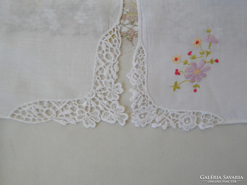 Older lace, hand-embroidered decorative handkerchief (2 pcs.)