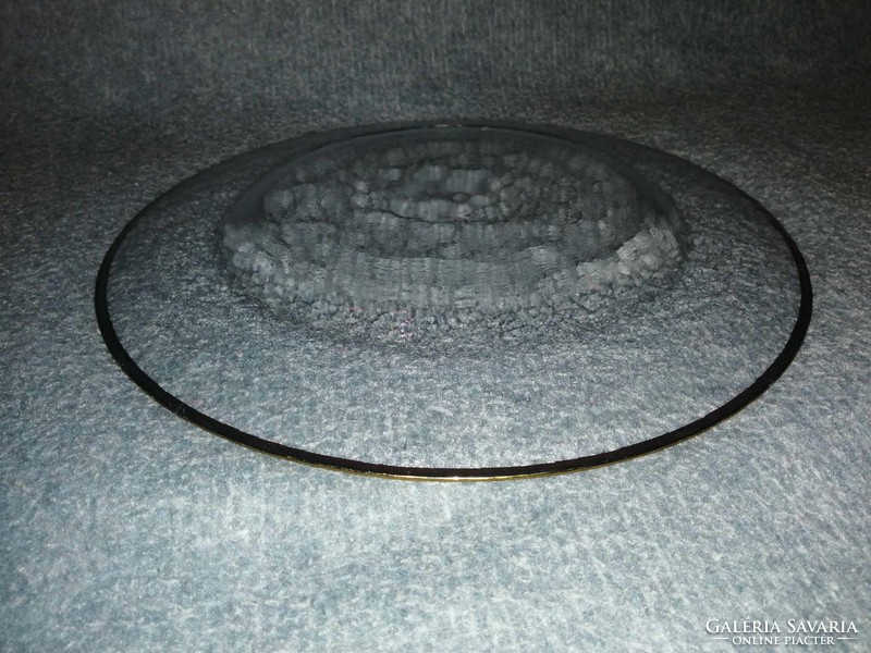 Arany szélű üveg kínáló asztalközép , átm. 32 cm (A8)