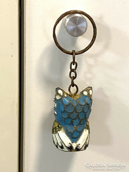 From owl collection vintage cloisonne double sided owl figure key ring enamel metal 3.8 cm high