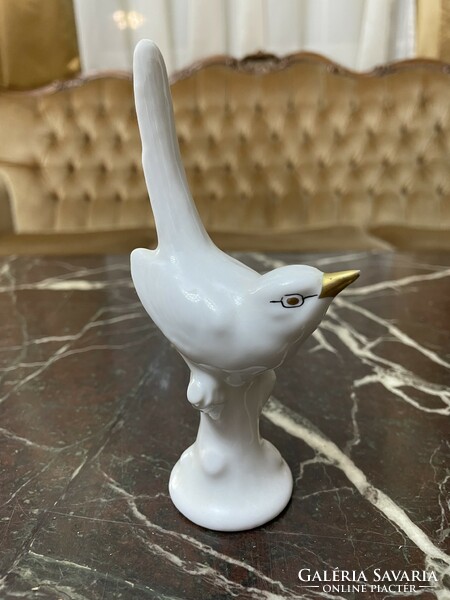 Hollóházi madár porcelán figura nipp fehér aranyozott