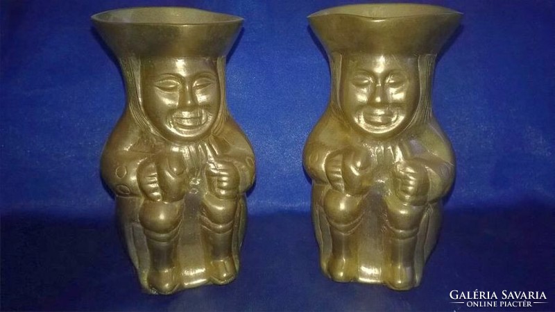 Figural copper jug, pouring pair, shelf decoration