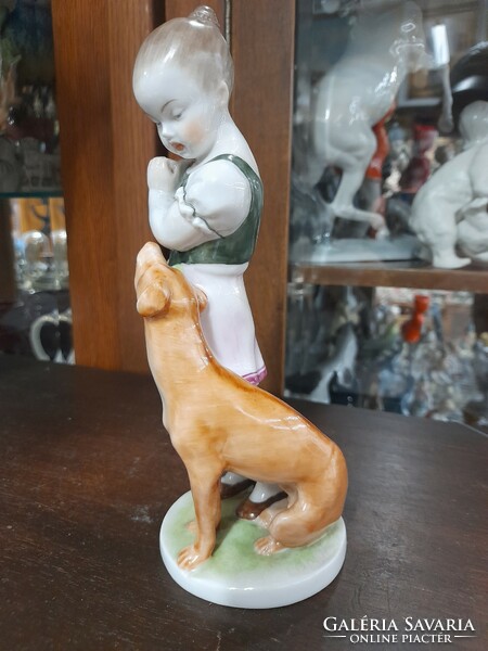 Oh Herend 1942, hand-painted envious little girl with a Vizsla dog. 20 Cm!