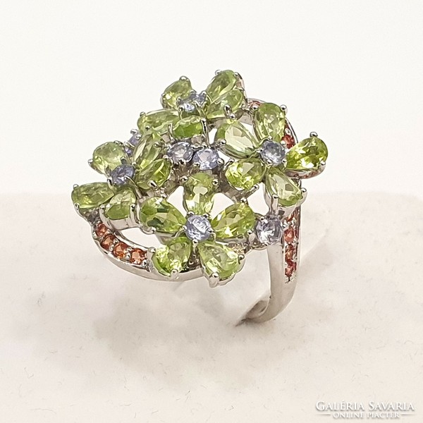 925 Silver ring with real gemstones (sapphire, tanzanite, peridot)