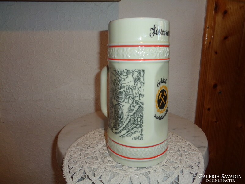 Miner's mug, souvenir from your colleagues, Hóllóháza porcelain