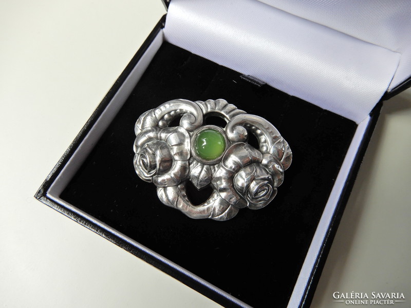 Antique German Andreas Odenwald Jugendstil silver brooch with jade stone