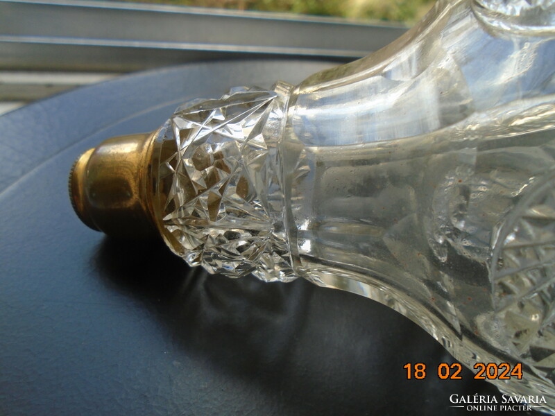 Antique faceted parfum glass with raised raised rosettes and gilded fittings