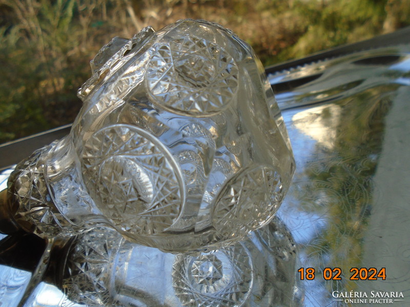 Antique faceted parfum glass with raised raised rosettes and gilded fittings