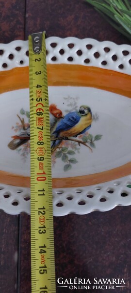 Antique bavaria schumann arzberg oval openwork porcelain centerpiece, serving bowl, parrot, bird