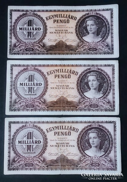 1 db Egymilliárd Milpengő + 5 db Egymilliárd Pengő 1946, F+-VF + ajándék kulcstartó