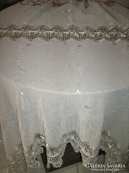 Floral double lace curtain embroidered in beautiful colorful fabric