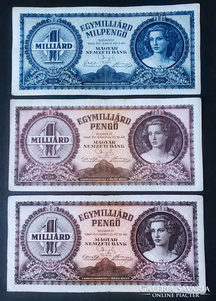 1 db Egymilliárd Milpengő + 5 db Egymilliárd Pengő 1946, F+-VF + ajándék kulcstartó