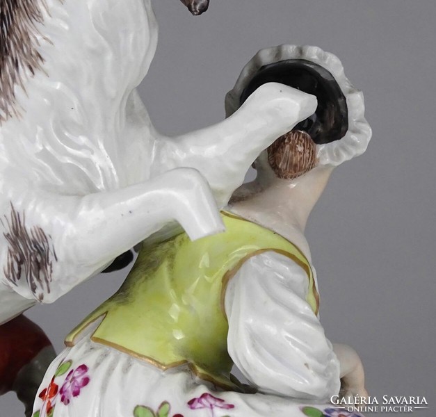 1Q446 xix. 19th century three-figure goat figurine on a pedestal 15.5 Cm
