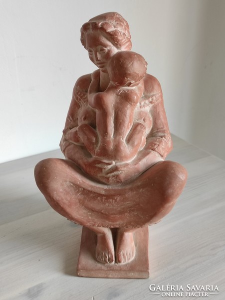 János Horváth: terracotta statue of a mother with her child 1985. From the legacy of the photographer 