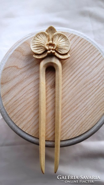 Carved wooden, natural maple wood orchid flower pattern hairpin, hair ornament