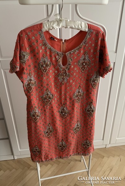Hand Heavily Sequined Beaded Fine Silk Dress Tunic Indian Pearl Sequin Sequins