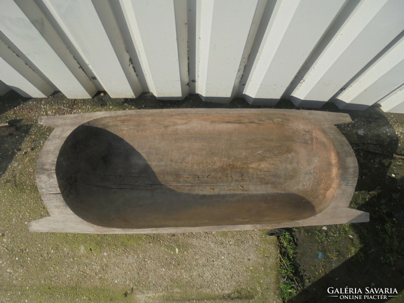 Old carved wooden bowl - for folk, rustic decoration, for flowers in the garden,...