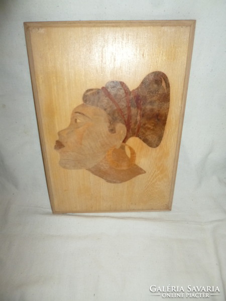 Handmade marquetry wood picture negro head