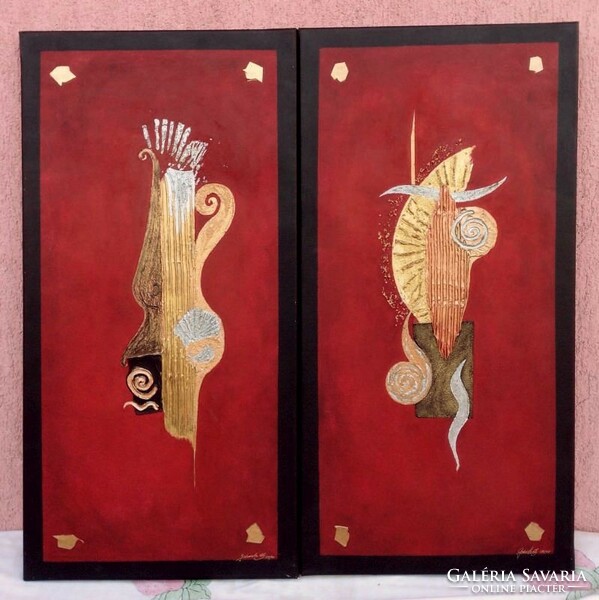 Modern duo abstract painting composition from Italy. A rarity with antique Greek influence