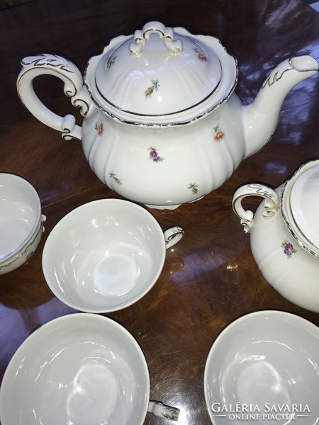 Zsolnay baroque tea set with small pattern green seal+ 3 cookies 3+ 1 cup in one