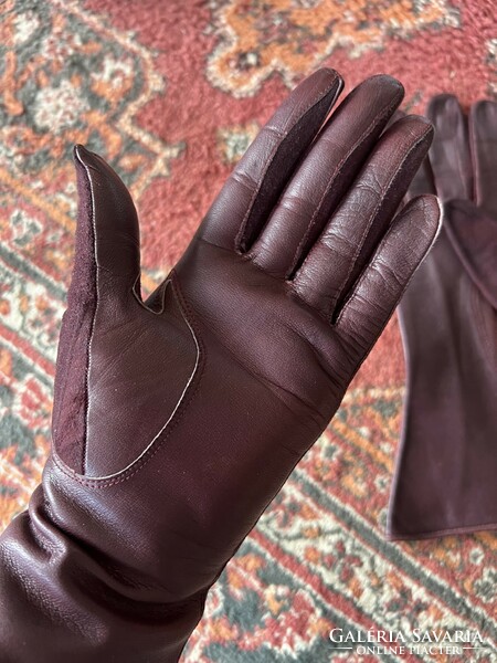 Vintage burgundy genuine leather women's gloves