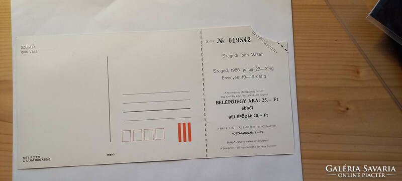 Entrance ticket to the industrial fair in Szeged from July 22-31, 1988