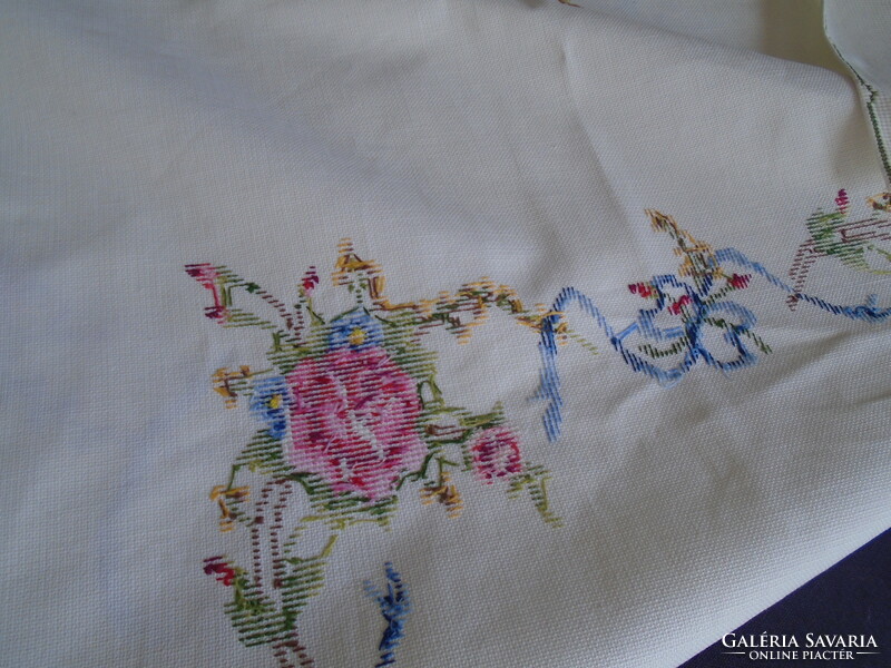 Pink, cross-stitch needlework. 140 X 94 cm.