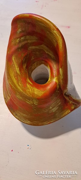 Painted and glazed applied art vase with an interesting design