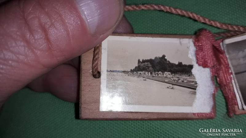 Old painted wooden covered balaton - Siófok miniature inside dusted souvenir photo album