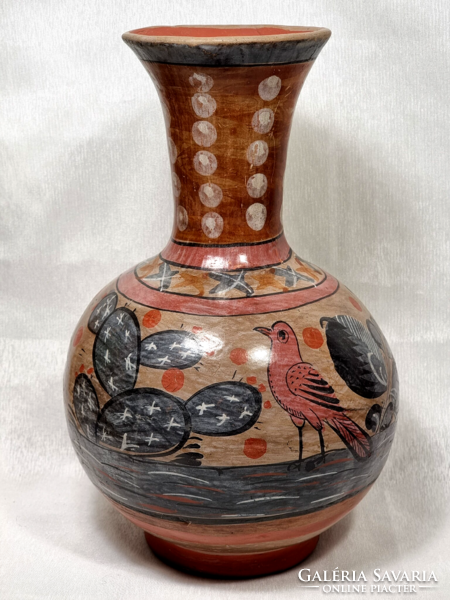 * Jg mexico hand painted animal scene ceramic vase.
