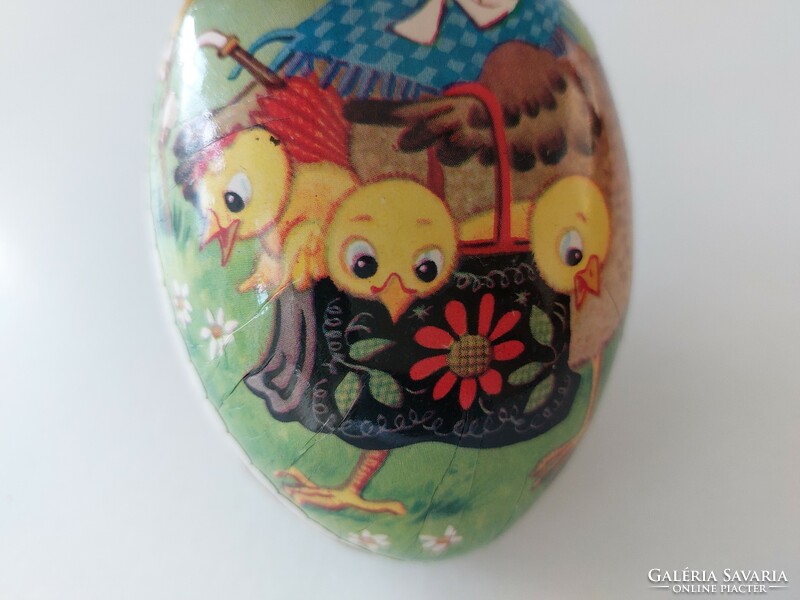 Régi papírmasé tojás húsvéti dekor 11 cm tyúkanyó minta