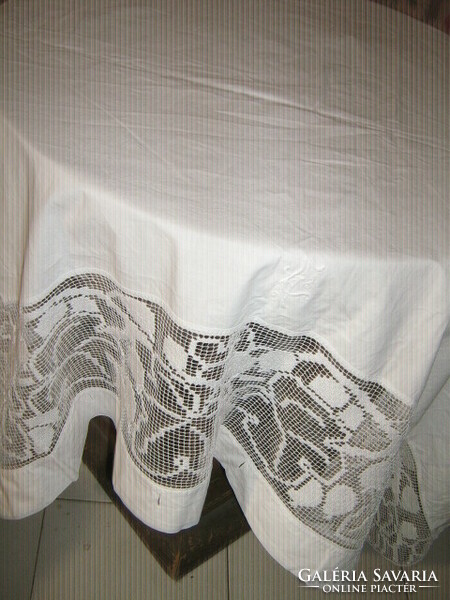 Dreamy wide antique sheet with lace insert (vintage curtains, etc.) for creative purposes