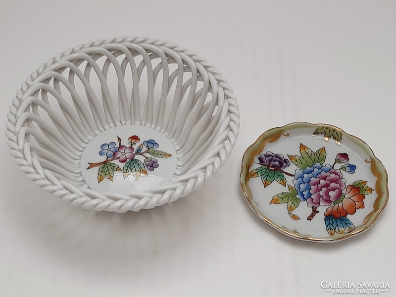 Herend Victoria pattern woven basket, offering and small bowl 2 pieces in one