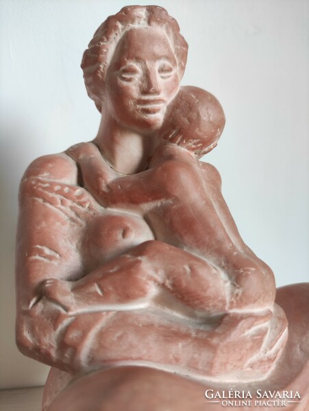 János Horváth: terracotta statue of a mother with her child 1985. From the legacy of the photographer 