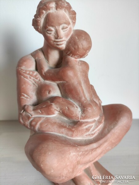 János Horváth: terracotta statue of a mother with her child 1985. From the legacy of the photographer 