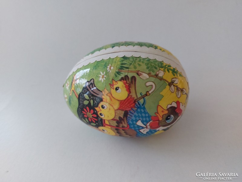Régi papírmasé tojás húsvéti dekor 11 cm tyúkanyó minta