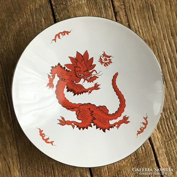 Old wall fire enamel copper bowl with a dragon motif