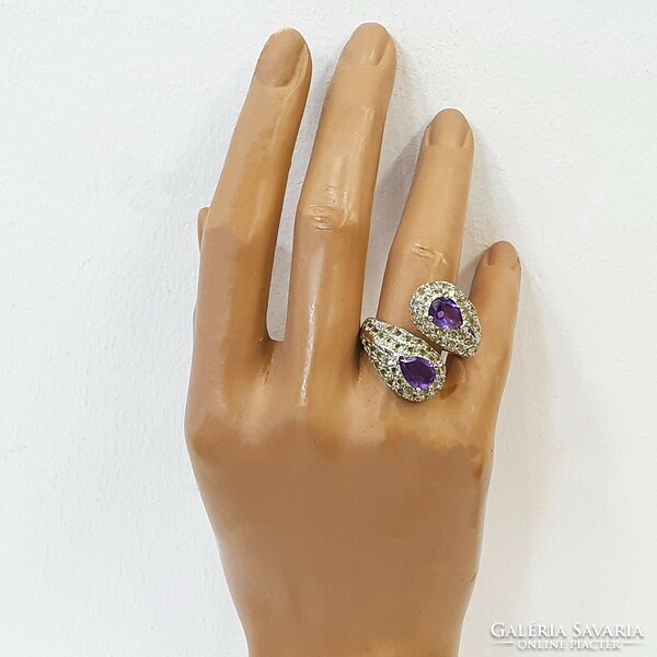925 Silver ring with real amethyst and peridot gemstones