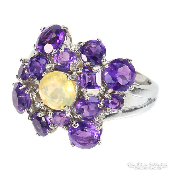 925 Silver ring with real opal and amethyst gemstones