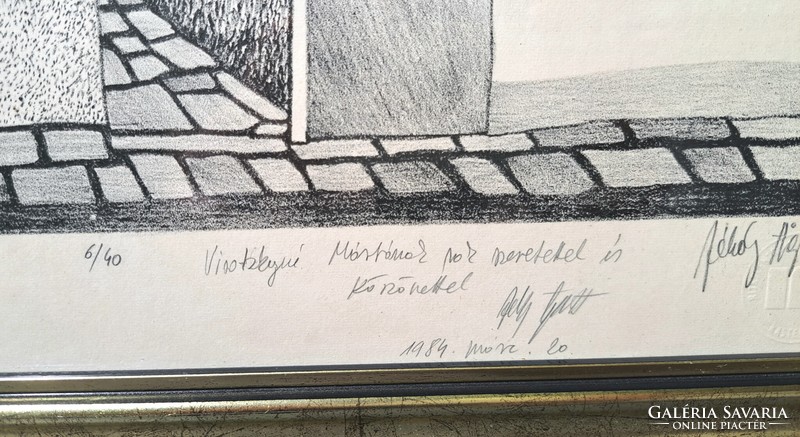 Ágoston Dékány: street scene (lithography) 1980s - husband of Márta Lacza