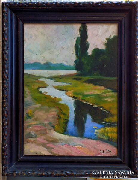 Sándor Antal: Szentendre stream, with certificate of authenticity, invoice
